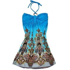 Vtg Y2k Raya Sun Dress Womens L Halter 2000s Bratz Summer Beachy Vacation Preppy